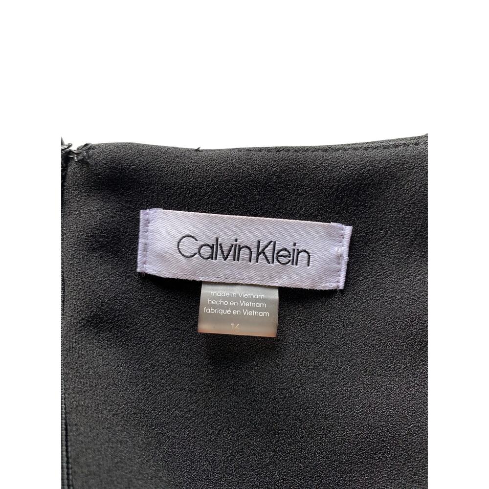 Calvin Klein Sheath Dress Black Bell Sleeve Illusion Trim Knee Length Women's 16 - Picture 8 of 9